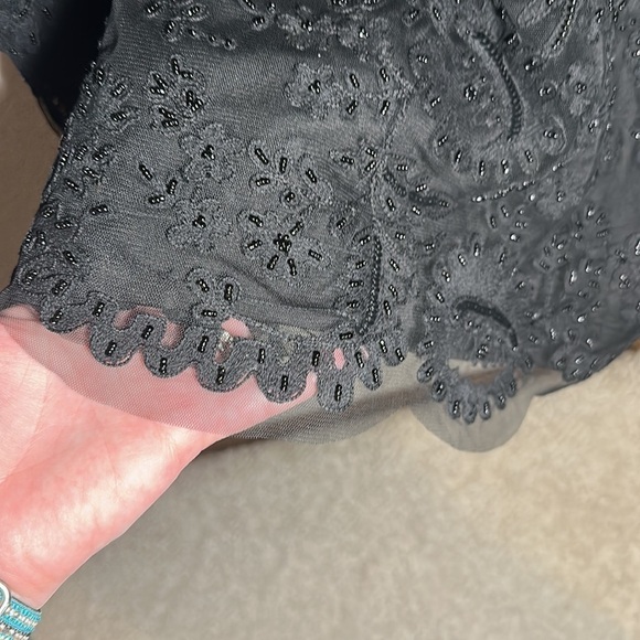 PAUW Silk Blend Beaded Cocktail Dress Scalloped  Trim Tie Back Size 4 - Picture 6 of 11